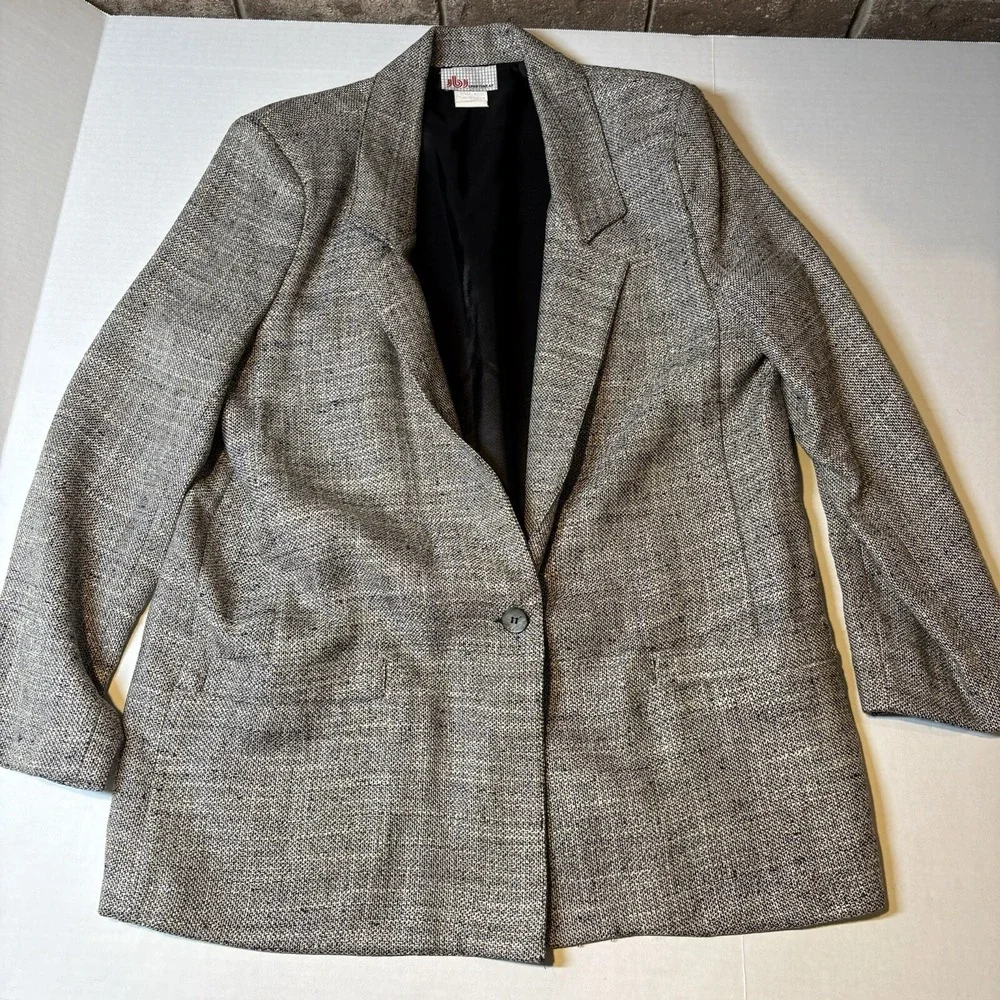 JBJ Sportswear Vtg Gray Long One Button Blazer Jacket Women's Sz 14 A3010